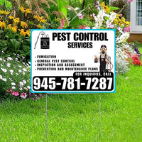 Pest Control Services - Fumigation, General Pest Control, Inspection and Assessment, Prevention and Maintenance Plans - Plain Aqua Blue White Design - YardSigns.com