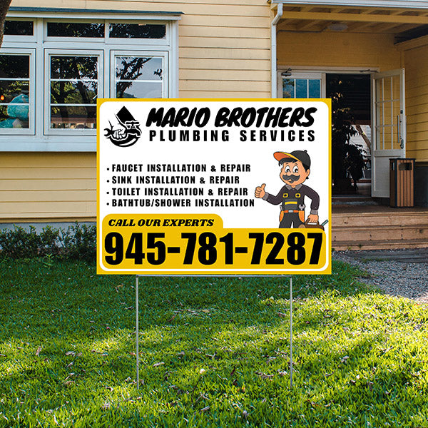 Plumbing Services - Faucet, Sink, Toilet, Bath tub and Shower Installation Repair - Logo - Plain Mustard Gold White Design - YardSigns.com