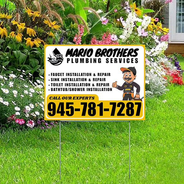 Plumbing Services - Faucet, Sink, Toilet, Bath tub and Shower Installation Repair - Logo - Plain Mustard Gold White Design - YardSigns.com