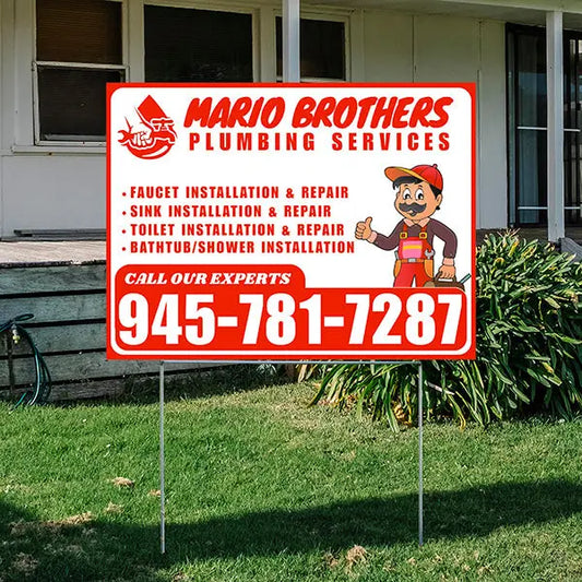 Plumbing Services - Faucet, Sink, Toilet, Bath tub and Shower Installation Repair - Logo - Plain Chili Red White Design - YardSigns.com