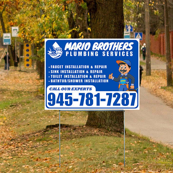 Plumbing Services - Faucet, Sink, Toilet, Bath tub and Shower Installation Repair - Logo - Plain White Blue Design - YardSigns.com