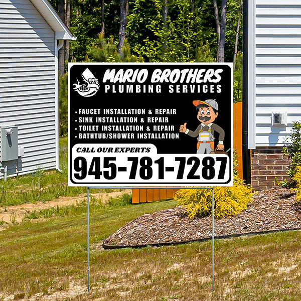 Plumbing Services - Faucet, Sink, Toilet, Bath tub and Shower Installation Repair - Logo - Plain White Black Design - YardSigns.com