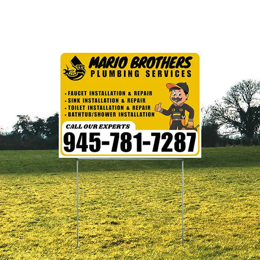 Plumbing Services - Faucet, Sink, Toilet, Bath tub and Shower Installation Repair - Logo - Plain White Mustard Gold Design - YardSigns.com