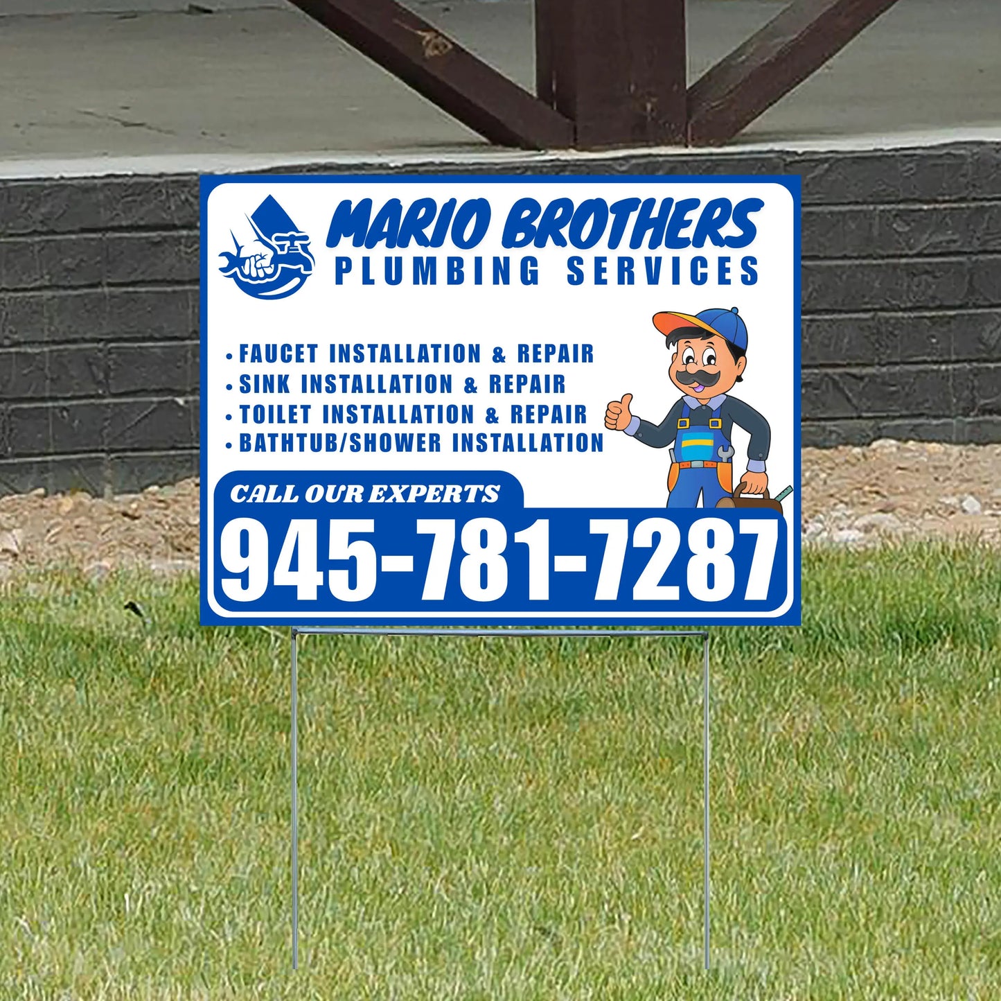 Plumbing Services - Faucet, Sink, Toilet, Bath tub and Shower Installation Repair - Logo - Plain Blue White Design - YardSigns.com