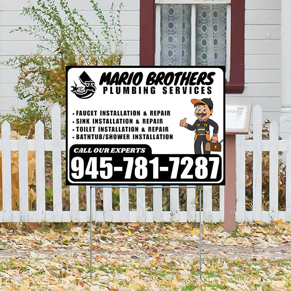 Plumbing Services - Faucet, Sink, Toilet, Bath tub and Shower Installation Repair - Logo - Plain Black White Design - YardSigns.com