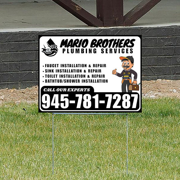 Plumbing Services - Faucet, Sink, Toilet, Bath tub and Shower Installation Repair - Logo - Plain Black White Design - YardSigns.com