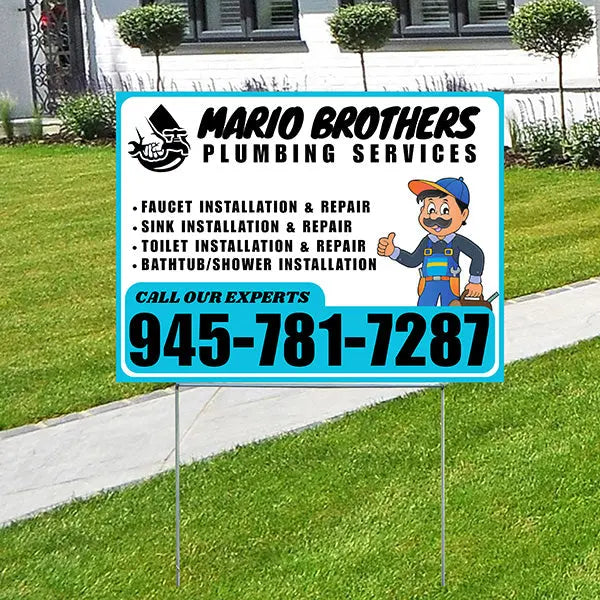 Plumbing Services - Faucet, Sink, Toilet, Bath tub and Shower Installation Repair - Logo - Plain Aqua Blue White Design - YardSigns.com
