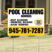 Pool Cleaners - Deep Cleaning Chemical balance Algae Removal with Logo - Mustard Gold White Design YardSigns.com