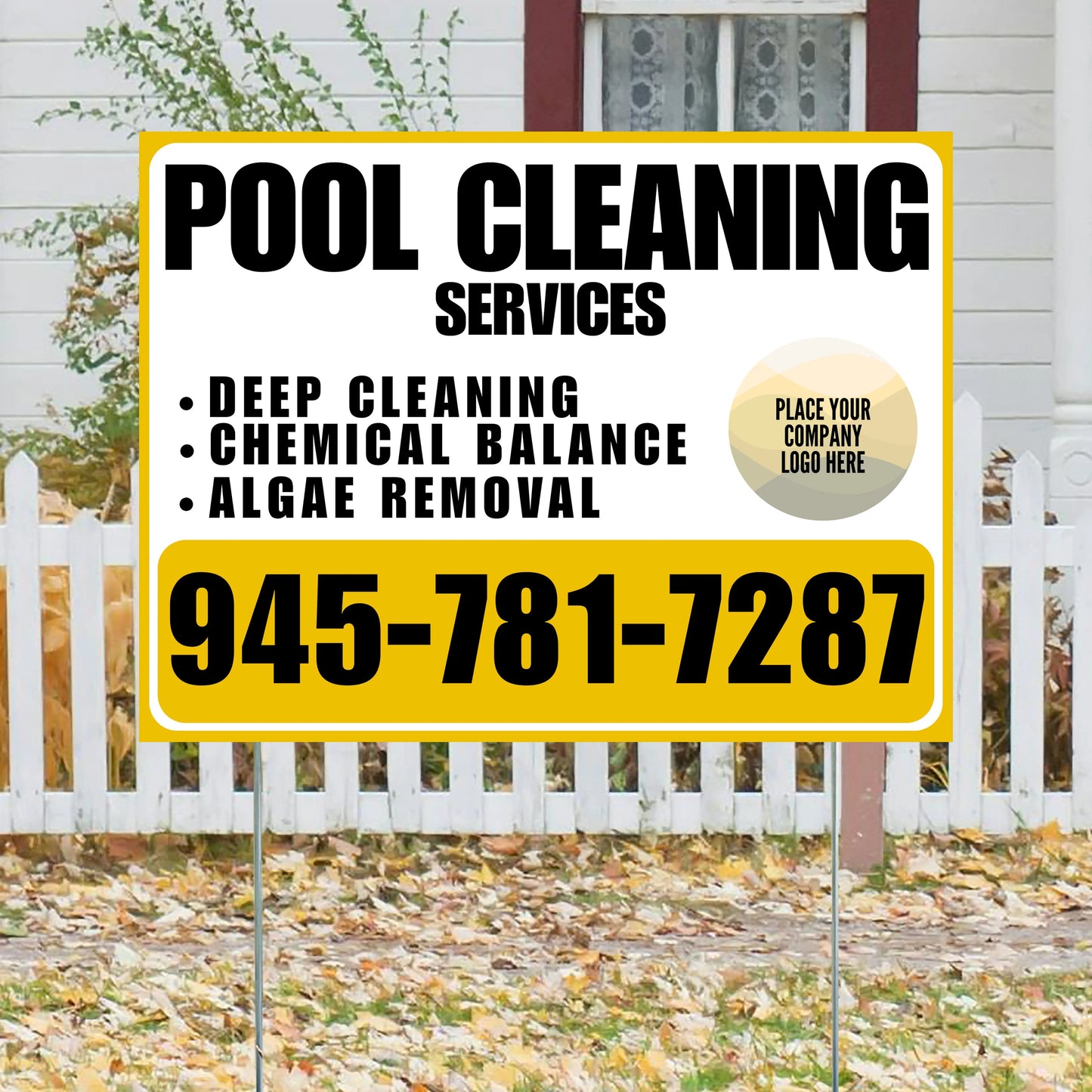Pool Cleaners - Deep Cleaning Chemical balance Algae Removal with Logo - Mustard Gold White Design YardSigns.com