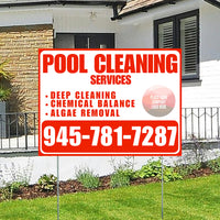 Pool Cleaners - Deep Cleaning Chemical balance Algae Removal with Logo - Chili Red White Design YardSigns.com
