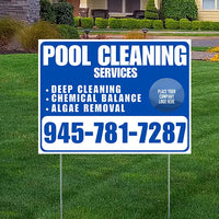 Pool Cleaners - Deep Cleaning Chemical balance Algae Removal with Logo - White Blue Design YardSigns.com
