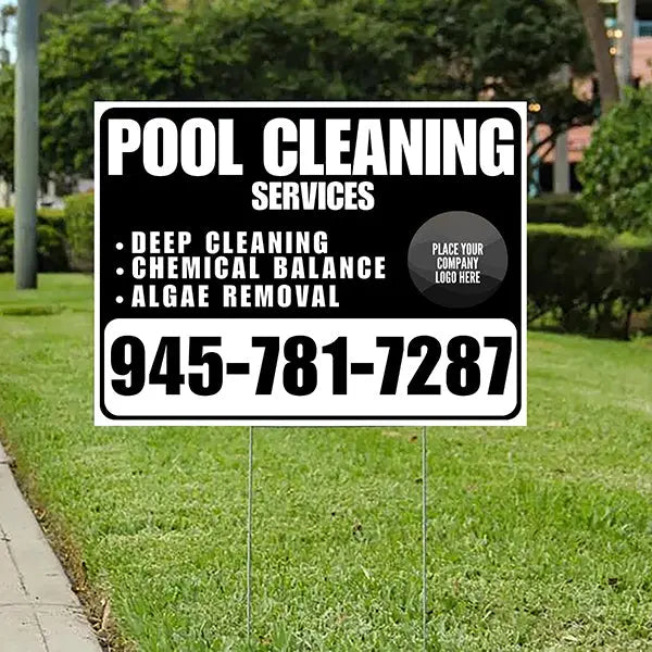 Pool Cleaners - Deep Cleaning Chemical balance Algae Removal with Logo - White Black Design YardSigns.com