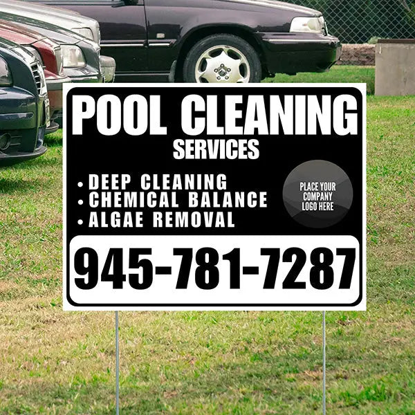 Pool Cleaners - Deep Cleaning Chemical balance Algae Removal with Logo - White Black Design YardSigns.com