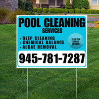 Pool Cleaners - Deep Cleaning Chemical balance Algae Removal with Logo - White Aqua Blue Design YardSigns.com