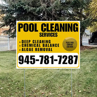 Pool Cleaners - Deep Cleaning Chemical balance Algae Removal with Logo - White Mustard Gold Design YardSigns.com