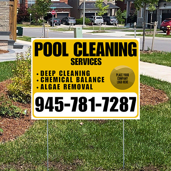 Pool Cleaners - Deep Cleaning Chemical balance Algae Removal with Logo - White Mustard Gold Design - YardSigns.com