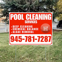 Pool Cleaners - Deep Cleaning Chemical balance Algae Removal with Logo - White Chili Red Design YardSigns.com