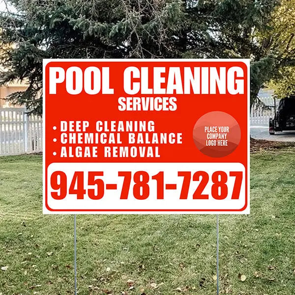Pool Cleaners - Deep Cleaning Chemical balance Algae Removal with Logo - White Chili Red Design YardSigns.com