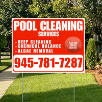 Pool Cleaners - Deep Cleaning Chemical balance Algae Removal with Logo - White Chili Red Design YardSigns.com