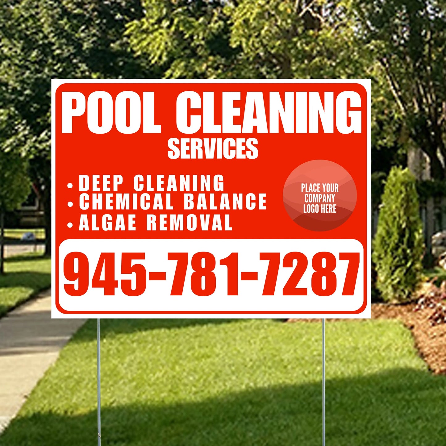 Pool Cleaners - Deep Cleaning Chemical balance Algae Removal with Logo - White Chili Red Design YardSigns.com
