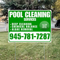Pool Cleaners - Deep Cleaning Chemical balance Algae Removal with Logo - White Green Design YardSigns.com
