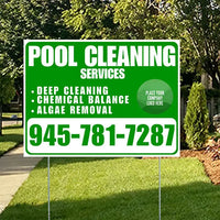 Pool Cleaners - Deep Cleaning Chemical balance Algae Removal with Logo - White Green Design YardSigns.com