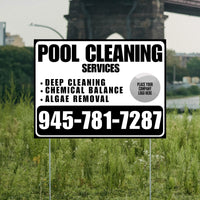 Pool Cleaners - Deep Cleaning Chemical balance Algae Removal with Logo - Black White Design YardSigns.com