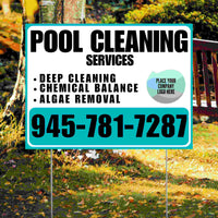 Pool Cleaners - Deep Cleaning Chemical balance Algae Removal with Logo - Aqua Blue White Design YardSigns.com
