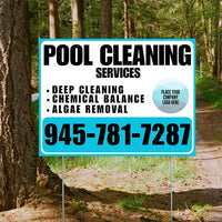 Pool Cleaners - Deep Cleaning Chemical balance Algae Removal with Logo - Aqua Blue White Design YardSigns.com