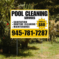 Pool Cleaners - Sanitation Routine Cleaning Maintenance with Price Tag - White Mustard Gold Design YardSigns.com