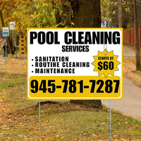 Pool Cleaners - Sanitation Routine Cleaning Maintenance with Price Tag - White Mustard Gold Design YardSigns.com