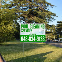 Pool Cleaners - Sanitation Routine Cleaning Maintenance with Price Tag - White Green Design YardSigns.com