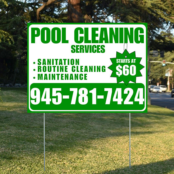 Pool Cleaners - Sanitation Routine Cleaning Maintenance with Price Tag - Green White Design - YardSigns.com