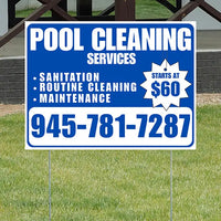 Pool Cleaners - Sanitation Routine Cleaning Maintenance with Price Tag - Blue White Design YardSigns.com