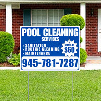 Pool Cleaners - Sanitation Routine Cleaning Maintenance with Price Tag - Aqua Blue White Design YardSigns.com