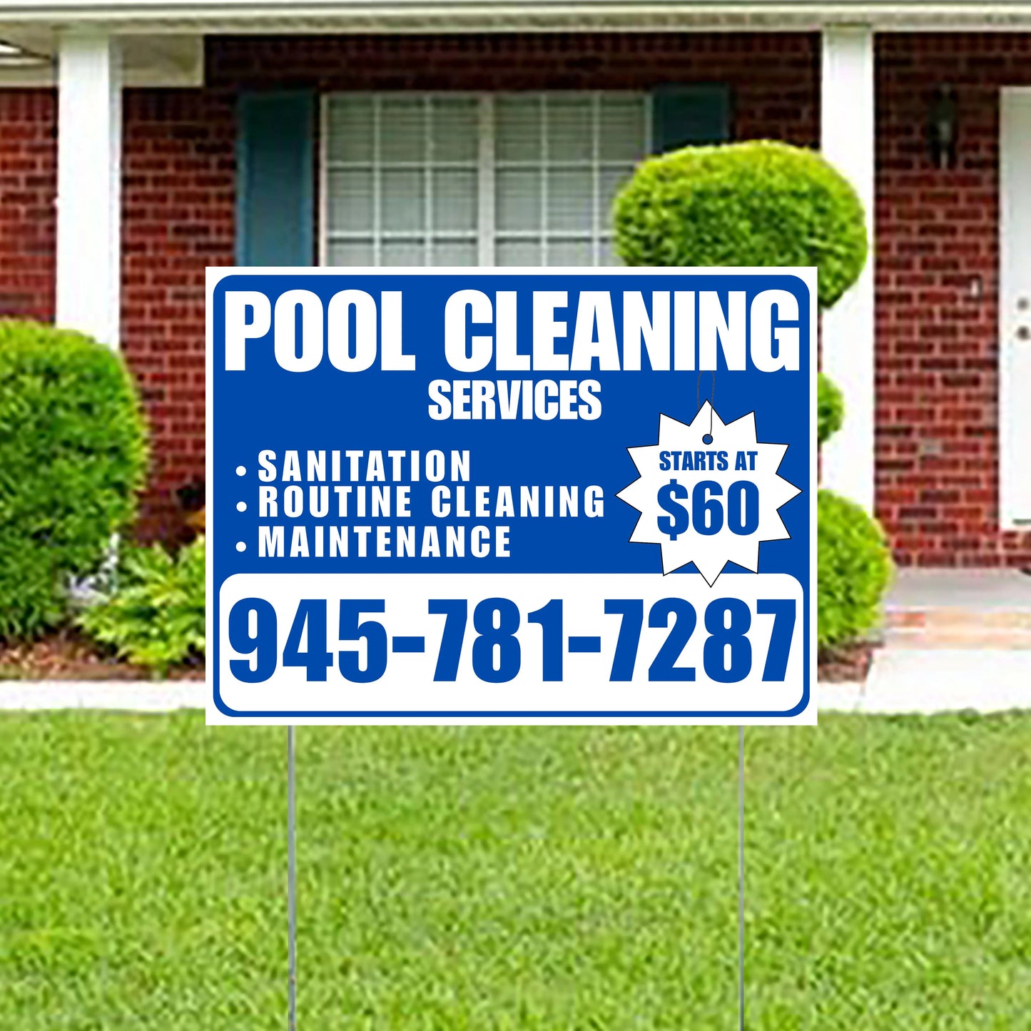 Pool Cleaners - Sanitation Routine Cleaning Maintenance with Price Tag - Aqua Blue White Design YardSigns.com