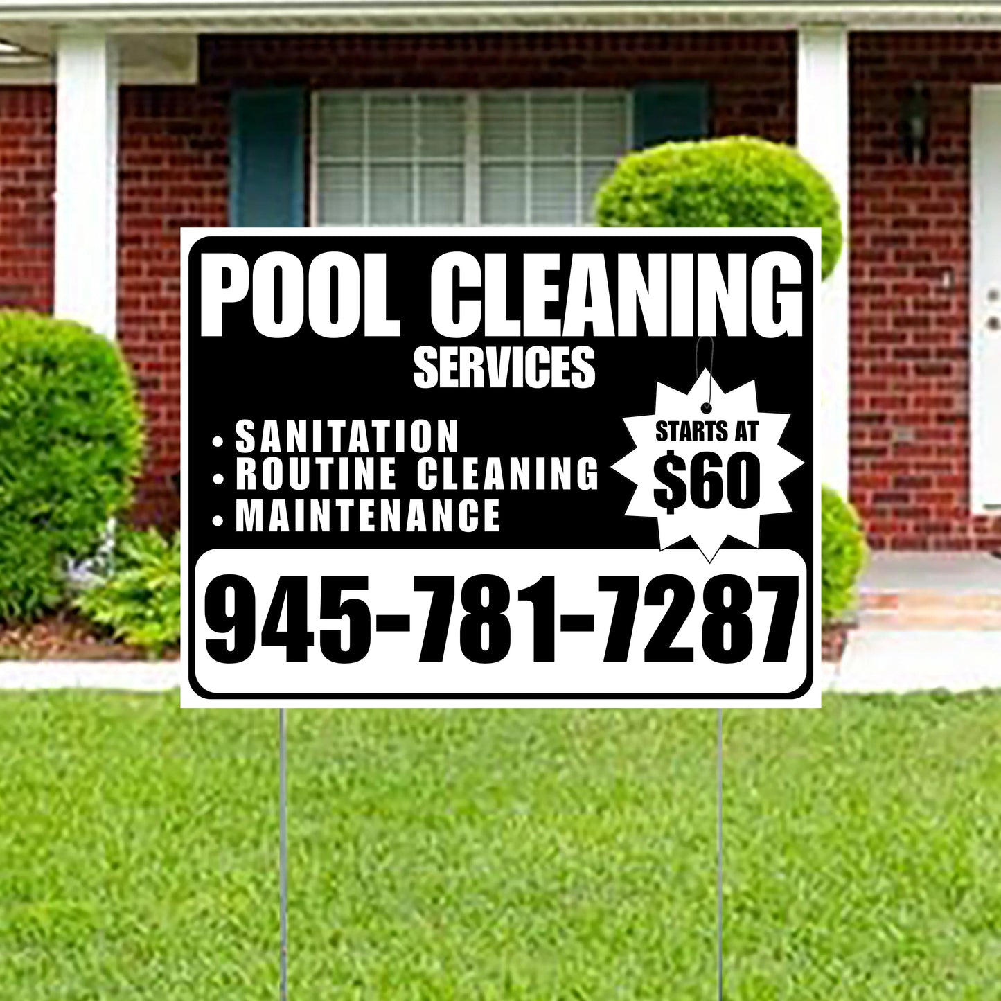 Pool Cleaners - Sanitation Routine Cleaning Maintenance with Price Tag - Black White Design YardSigns.com