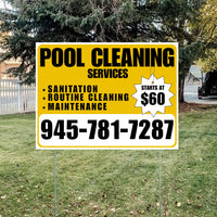 Pool Cleaners - Sanitation Routine Cleaning Maintenance with Price Tag - Mustard Gold White Design YardSigns.com