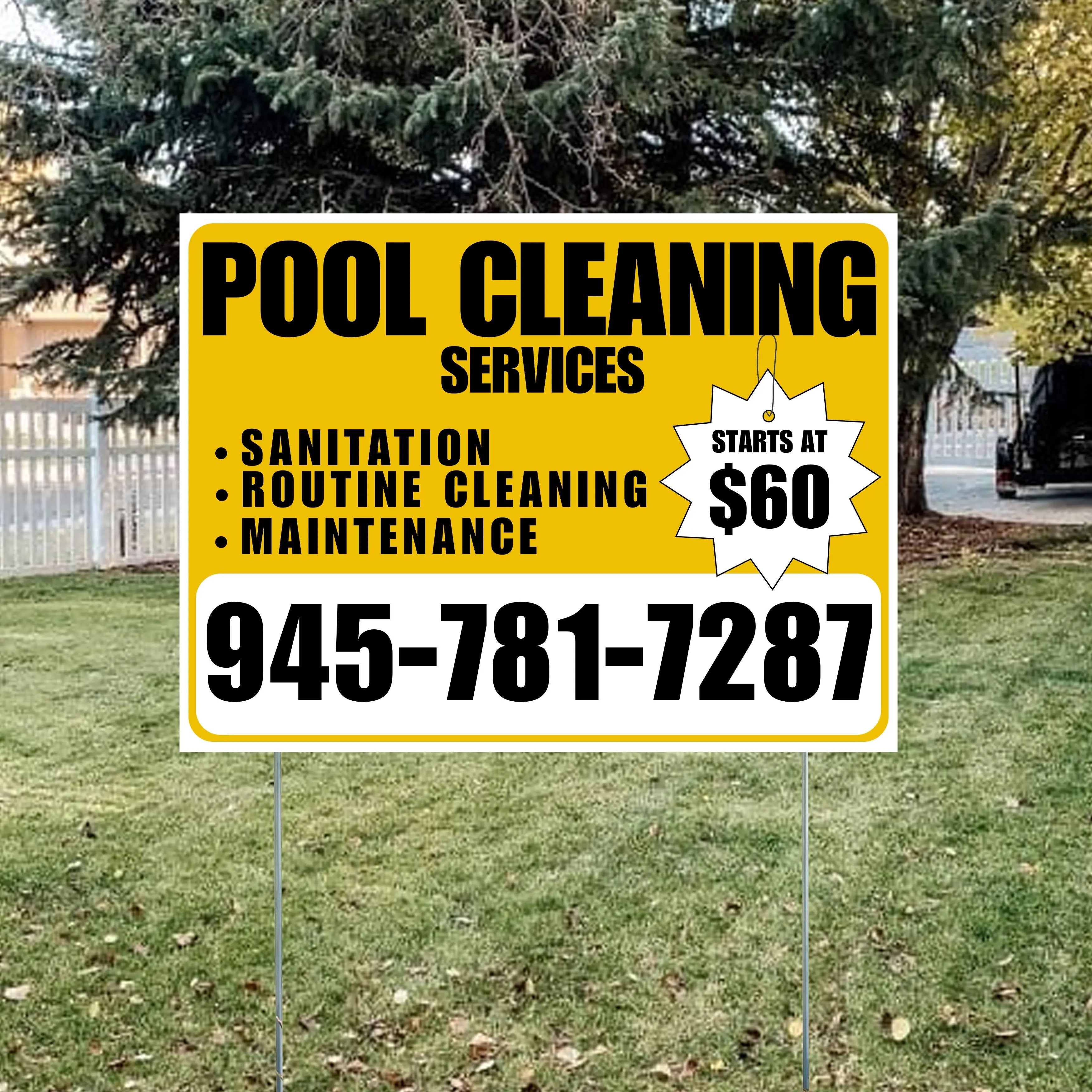Pool Cleaners - Sanitation Routine Cleaning Maintenance with Price Tag - Mustard Gold White Design YardSigns.com