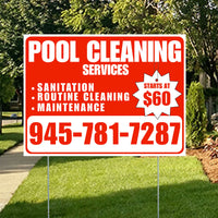 Pool Cleaners - Sanitation Routine Cleaning Maintenance with Price Tag - Chili Red White Design YardSigns.com