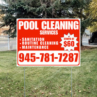 Pool Cleaners - Sanitation Routine Cleaning Maintenance with Price Tag - Chili Red White Design YardSigns.com