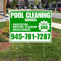 Pool Cleaners - Sanitation Routine Cleaning Maintenance with Price Tag - Green White Design YardSigns.com