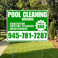 Pool Cleaners - Sanitation Routine Cleaning Maintenance with Price Tag - Green White Design YardSigns.com