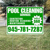 Pool Cleaners - Sanitation Routine Cleaning Maintenance with Price Tag - Green White Design YardSigns.com