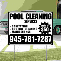 Pool Cleaners - Sanitation Routine Cleaning Maintenance with Price Tag - White Black Design YardSigns.com