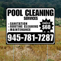 Pool Cleaners - Sanitation Routine Cleaning Maintenance with Price Tag - White Black Design YardSigns.com