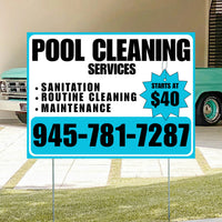 Pool Cleaners - Sanitation Routine Cleaning Maintenance with Price Tag - White Aqua Blue Design YardSigns.com