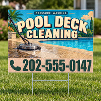 Pressure Washing - Pool Deck Cleaning Yard Sign - Teal & Apricot - 24 x 18