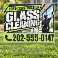 Expert Window Cleaning Services - Post-Construction Glass Cleaning Yard Sign - Graphite & Lime - 24 x 18