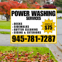Power Washing - Decks, Sidewalks, Siding, Gutter Cleaning and Exteriors with Price Tag - Plain Mustard Gold White Design YardSigns.com